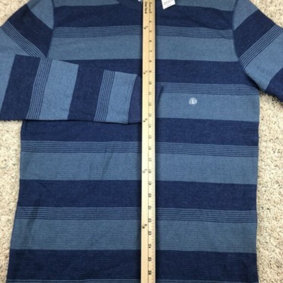 Roebuck Co Mens Thermal Sweater Large Blue Green Striped Long Sleeve Pullover - Picture 5 of 7